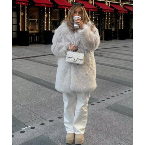 ZARA NEW WOMAN FAUX FUR COAT Fluffy Mid-length ECRU OFF-White XS M 6318/242 - Picture 5 of 17